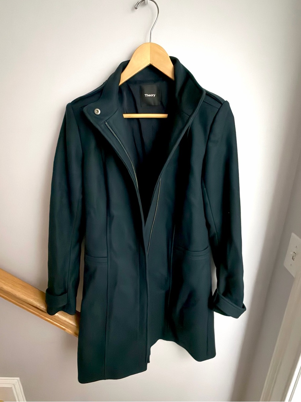 Theory Women's Dark Wool Cashmere Blend Teal Peacoat
